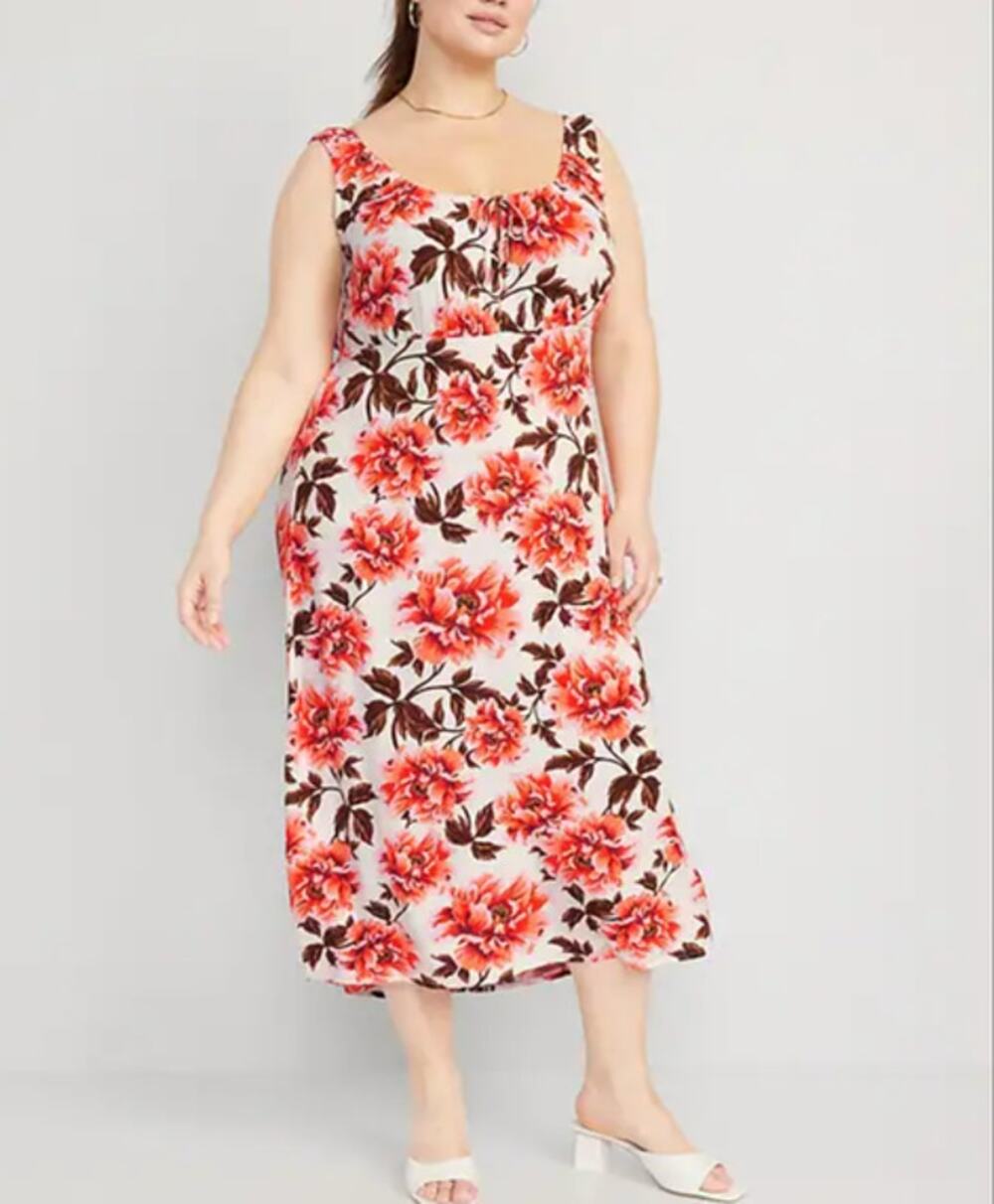 Old Navy Waist-Defined Sleeveless Printed Crepe Midi Dress Size XXL Tall Floral